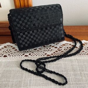 Vintage Black Beaded Evening Bag, Cross Body Beaded Purse, with Side Tassel’s